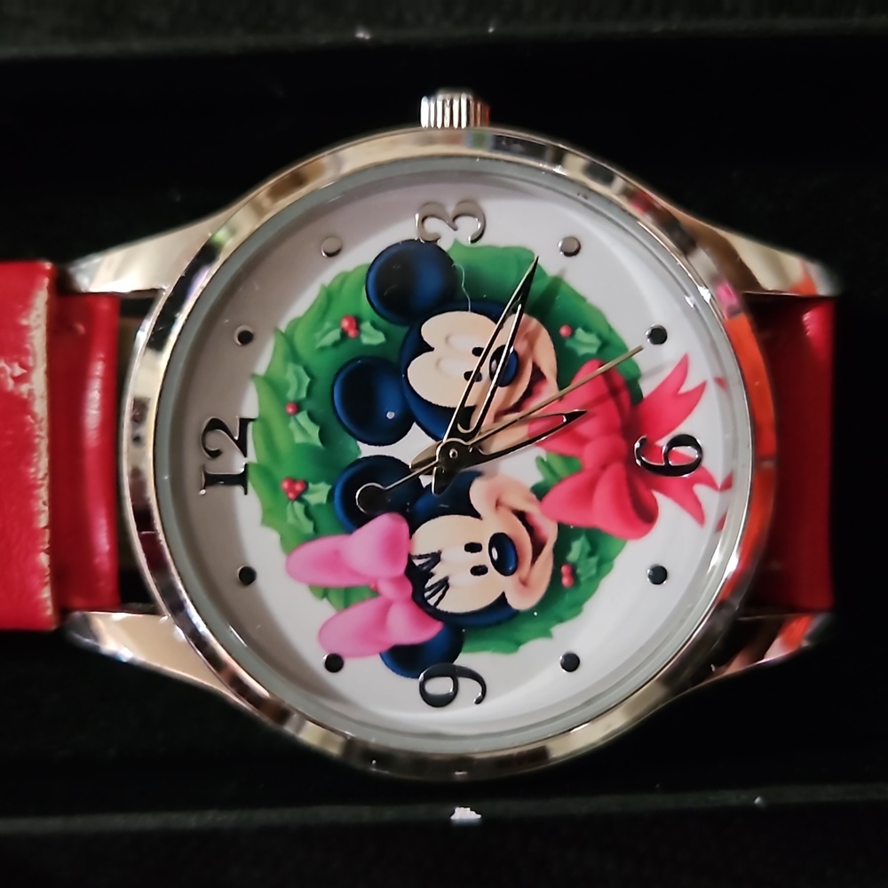 Disney Mickey and Minnie Holiday Watch with red strap
